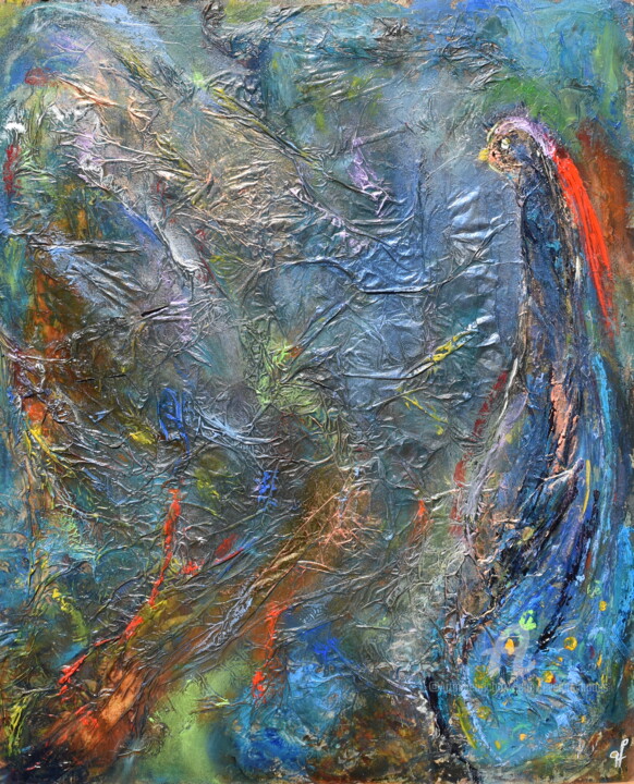 Painting titled "Oiseau de paradis..…" by Geneviève Lamya Pous, Original Artwork, Oil