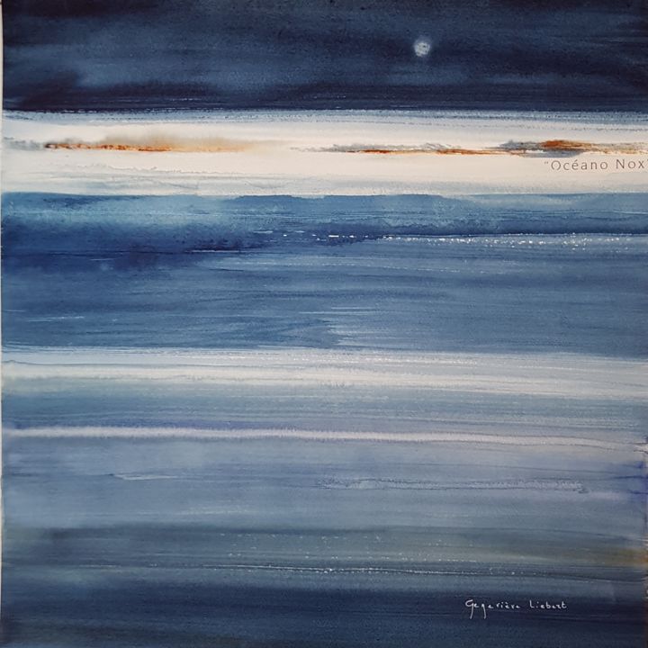 Peinture intitulée "Oceano Nox" par Geneviève Liebert-Trenchant, Œuvre d'art originale, Aquarelle