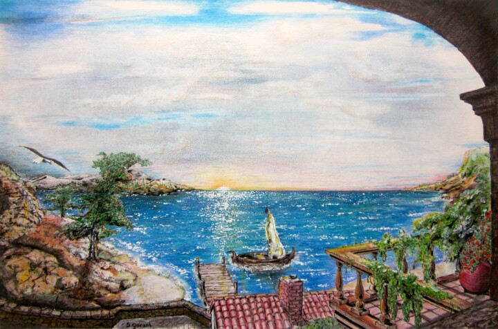 Drawing titled "Mediterranean" by Geni Gorani, Original Artwork, Pencil