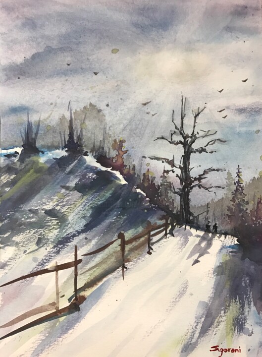 Painting titled "Winter Light" by Geni Gorani, Original Artwork, Watercolor