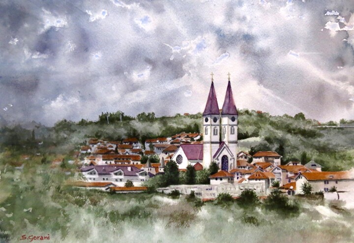 Painting titled "Gjakova" by Geni Gorani, Original Artwork, Watercolor