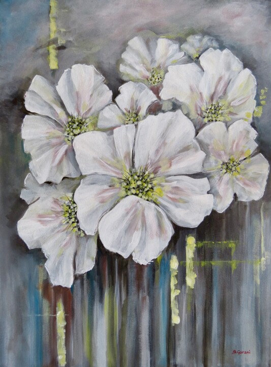 Painting titled "White Flower" by Geni Gorani, Original Artwork, Acrylic