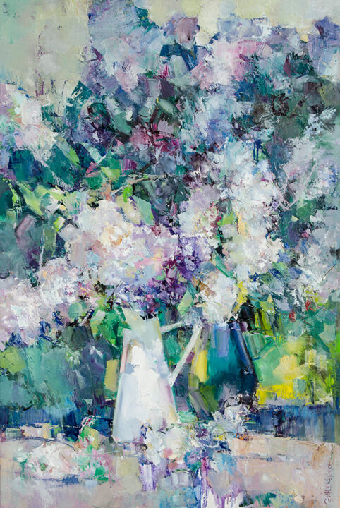 Painting titled "lilac" by Gennadi Alekhnovich, Original Artwork, Oil
