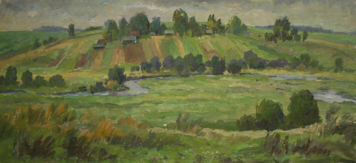 Painting titled "Drut River" by Gennadi Kurlenkov, Original Artwork, Oil