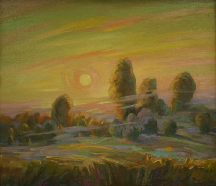 Painting titled "Sun rises" by Gennadi Kurlenkov, Original Artwork, Oil