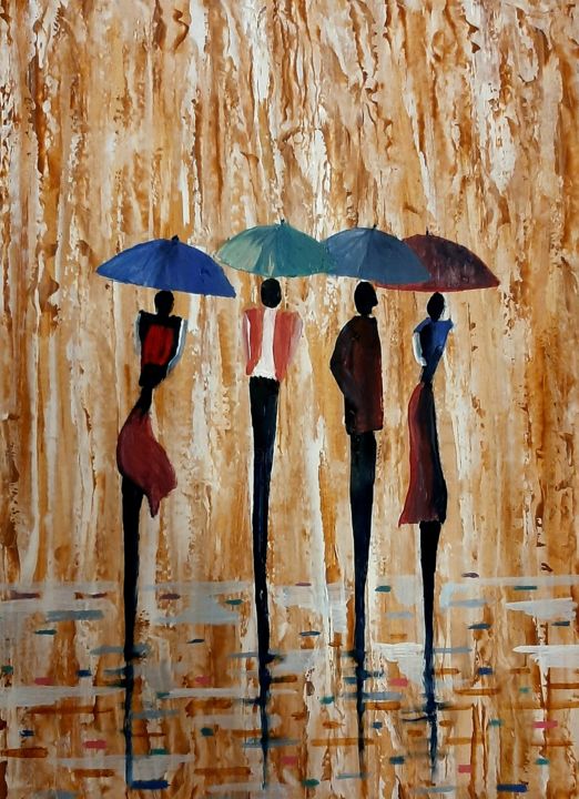 Peinture intitulée "Under rain" par Gennady Gurev, Œuvre d'art originale, Huile
