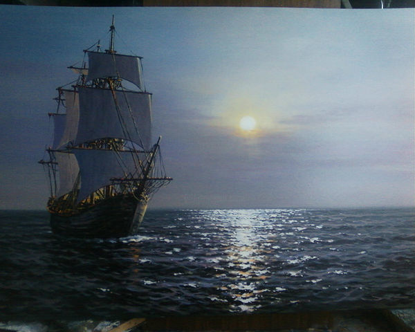 Painting titled "на море" by Gennadii Tokarev, Original Artwork, Oil