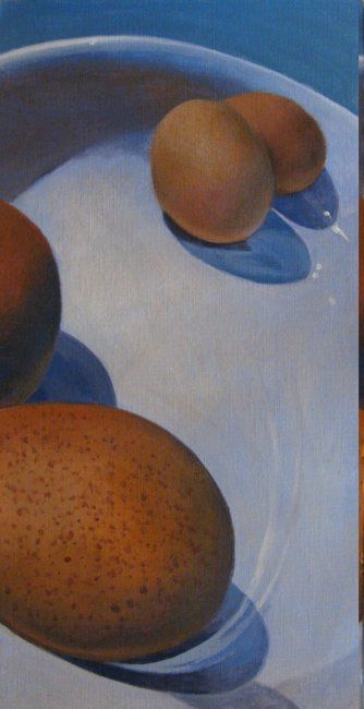 Painting titled "Eggs" by Helene Buttling, Original Artwork, Oil