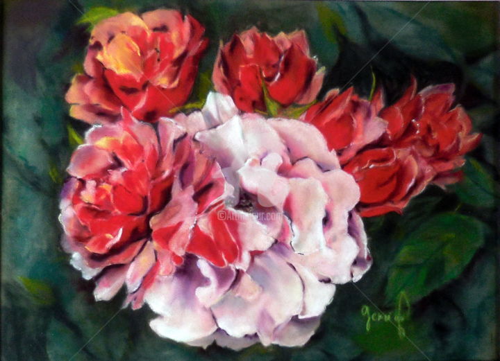 Peinture intitulée "Composition  de ros…" par Genviev, Œuvre d'art originale, Pastel