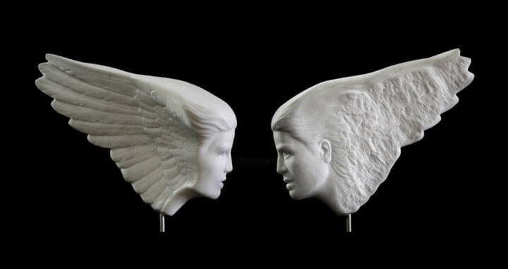 Sculpture intitulée "Wingface Carrara ma…" par George Dapsevicius, Œuvre d'art originale, Pierre