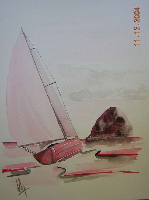 Painting titled "Le bateau rouge" by Georges Laborde, Original Artwork