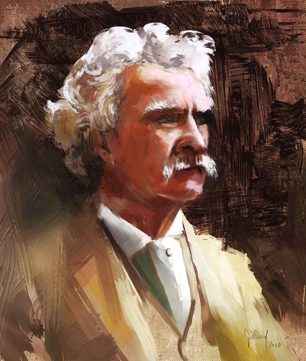 Digitale Kunst mit dem Titel "Mark Twain" von Georg Ireland, Original-Kunstwerk, Digitale Malerei