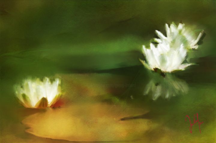 Grafika cyfrowa / sztuka generowana cyfrowo zatytułowany „water lilies” autorstwa Georg Ireland, Oryginalna praca, Malarstwo…