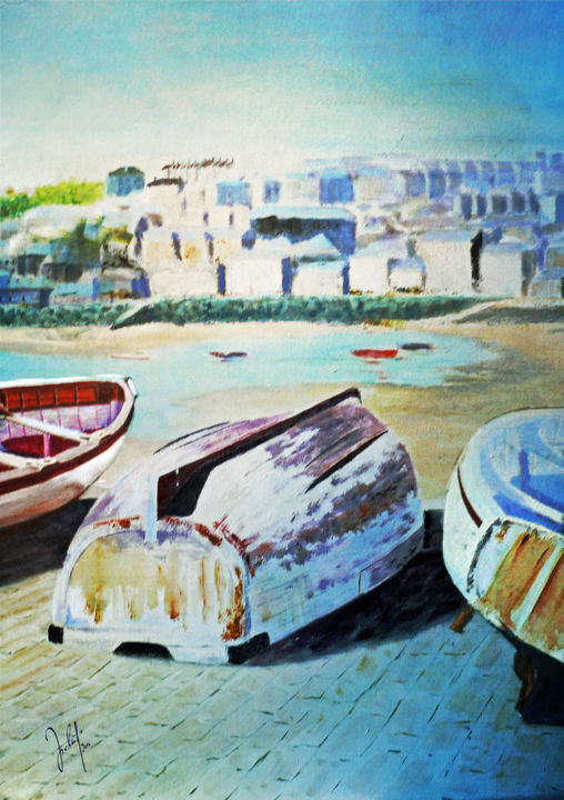 Digital Arts titled "harbour of St. Ives" by Georg Ireland, Original Artwork, Digital Painting