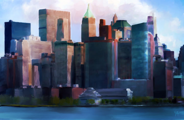 Digital Arts titled "Manhattan skyline" by Georg Ireland, Original Artwork, Digital Painting