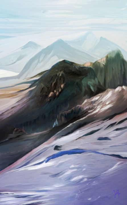 Digitale Kunst getiteld "mountain scenery 2" door Georg Ireland, Origineel Kunstwerk, Digitaal Schilderwerk