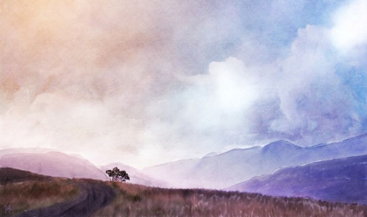 Digitale Kunst mit dem Titel "scottish highlands" von Georg Ireland, Original-Kunstwerk, Digitale Malerei