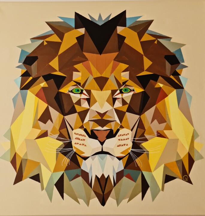 Painting titled "Lion" by Georg Wilhelmstötter, Original Artwork, Acrylic Mounted on Wood Stretcher frame