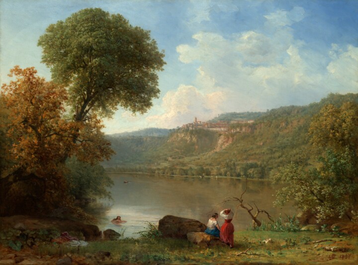 Schilderij getiteld "Lac Nemi" door George Inness, Origineel Kunstwerk, Olie