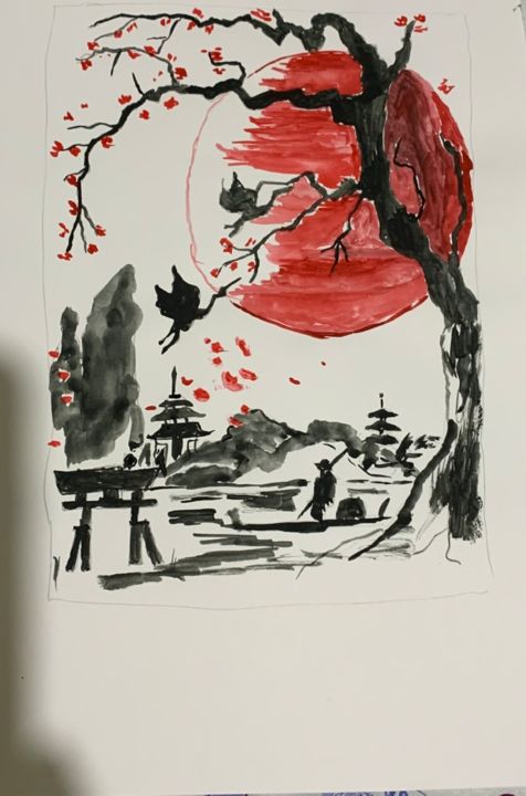 Malerei mit dem Titel "Japan" von George Kalinderis, Original-Kunstwerk, Aquarell