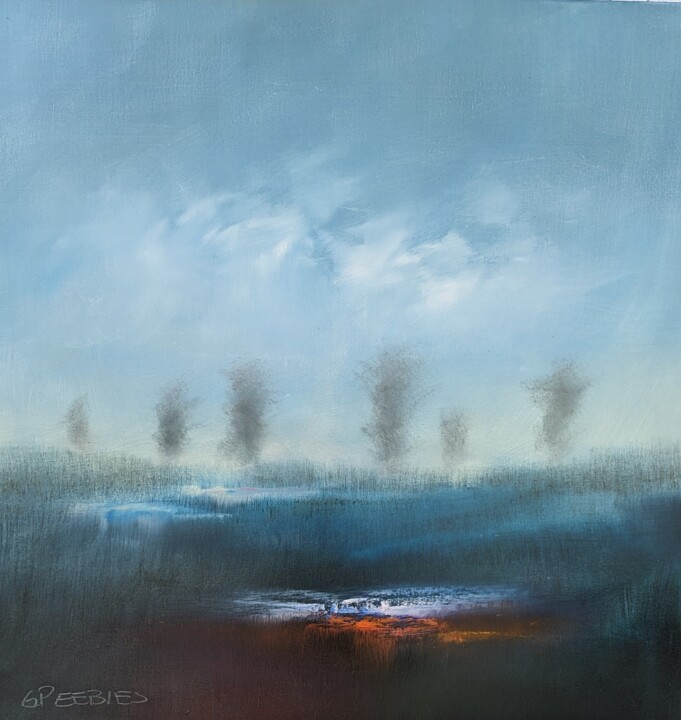Картина под названием "Misty Morning" - George Peebles, Подлинное произведение искусства, Масло Установлен на Деревянная рам…