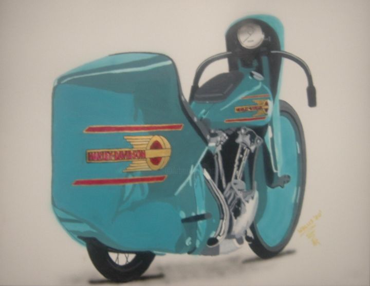 Painting titled "36 EL record bike" by George Wallis, Original Artwork, Airbrush