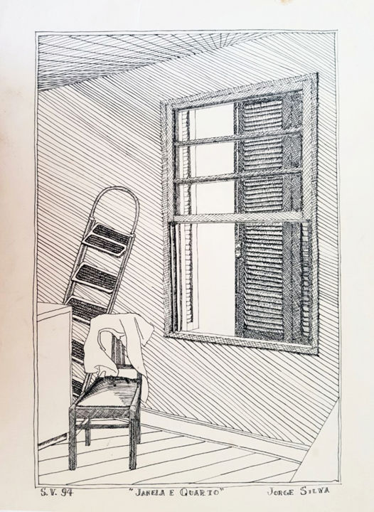 Desenho intitulada "Fenêtre et salle" por George Avis, Obras de arte originais, Tinta