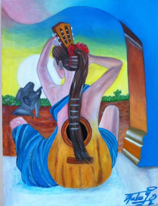 「Mujer Guitarra」というタイトルの絵画 George Ehf ®によって, オリジナルのアートワーク