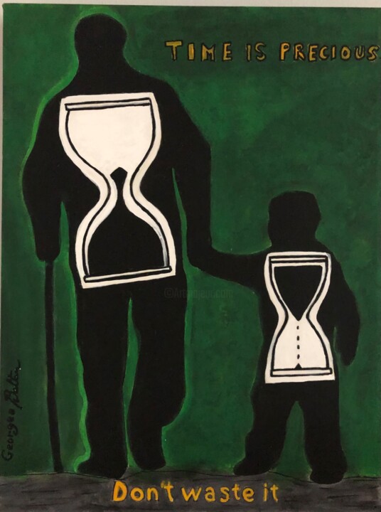 Schilderij getiteld "Time is Precious !…" door Georges Bettan, Origineel Kunstwerk, Acryl Gemonteerd op Frame voor houten br…