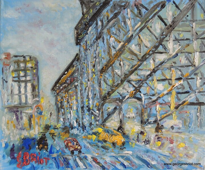 Peinture intitulée "Brooklyn Bridge N°2" par Georges Briot, Œuvre d'art originale, Huile