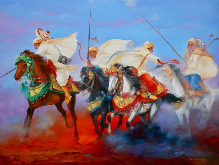 Peinture intitulée "Fantasia à Meknes" par Georges Corominas, Œuvre d'art originale, Huile