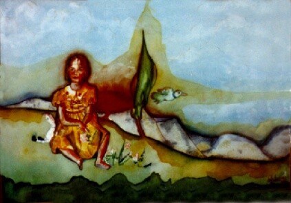 Schilderij getiteld "Sarah at 3" door Georges Duhamel, Origineel Kunstwerk