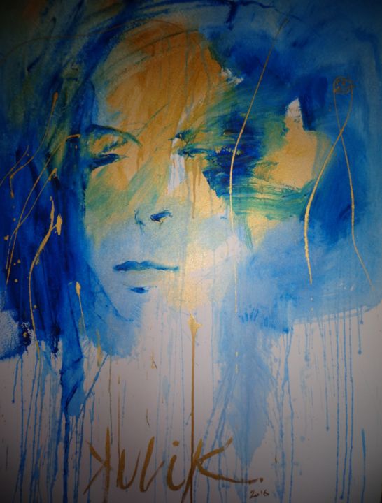 Painting titled "visage lavis" by Georges Kulik, Original Artwork