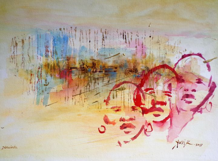 Painting titled "les déracinés 1" by Georges Kulik, Original Artwork, Watercolor