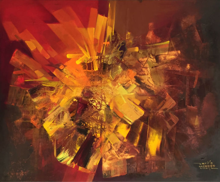 Peinture intitulée "Orbe de feu" par Georges M'Bourou, Œuvre d'art originale, Huile