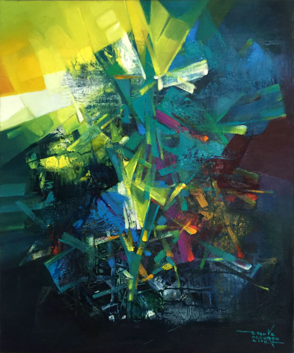 Peinture intitulée "artifice chromatique" par Georges M'Bourou, Œuvre d'art originale, Huile