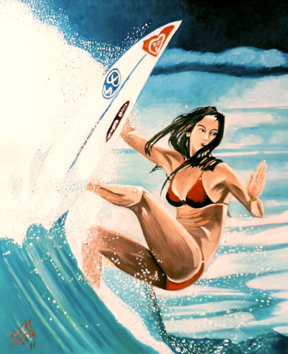 Painting titled "La surfeuse HST 20 F" by Gym, Original Artwork, Oil