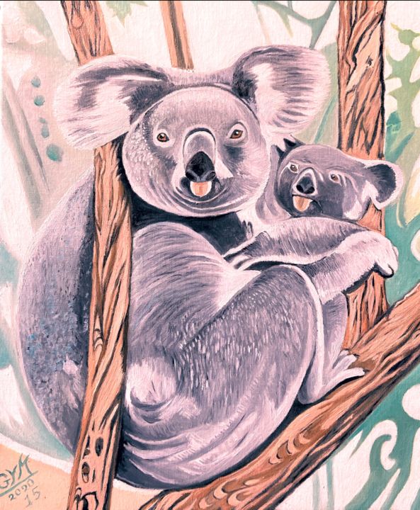 Pintura intitulada "Les koalas" por Gym, Obras de arte originais, Óleo