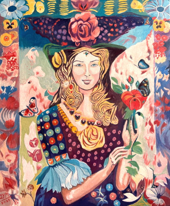 Peinture intitulée "Ma fleur d'après un…" par Gym, Œuvre d'art originale, Huile