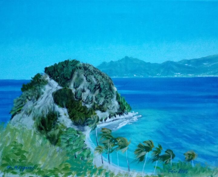 Painting titled "Bleu Guadeloupe: vu…" by Georges Roques, Original Artwork, Acrylic