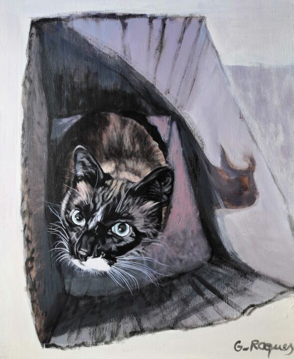 Peinture intitulée "Chat ayant de la ca…" par Georges Roques, Œuvre d'art originale, Acrylique