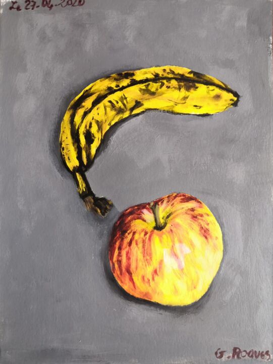 Painting titled "POMME BANANE 5" by Georges Roques, Original Artwork, Acrylic