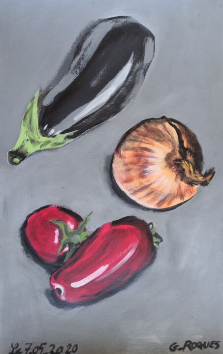 Peinture intitulée "TOMATE AUBERGINE OI…" par Georges Roques, Œuvre d'art originale, Acrylique