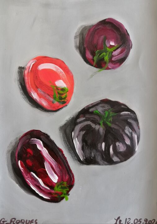 Painting titled "TOMATES" by Georges Roques, Original Artwork, Acrylic