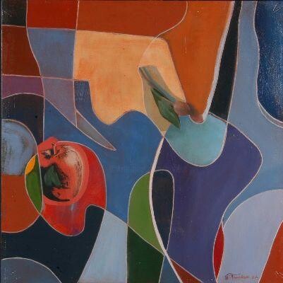Peinture intitulée "Pomme et tulipe" par Georges Troubat, Œuvre d'art originale