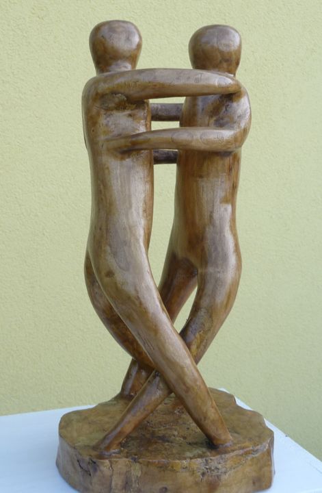 Sculpture titled "Equilibre: pas l'un…" by Yerry, Original Artwork, Wood