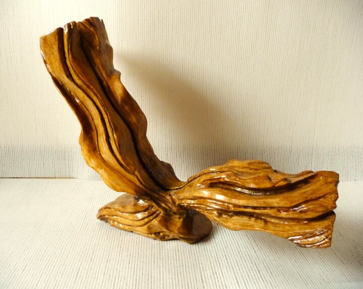 Sculpture titled "Illusion d'envol, e…" by Yerry, Original Artwork, Wood