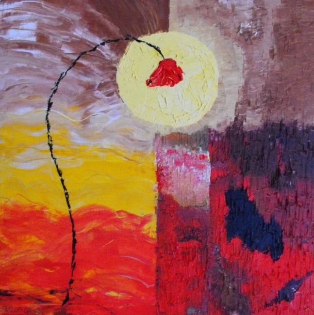 Painting titled "MOON  FLOWER" by Georges Ah Pierru, Original Artwork
