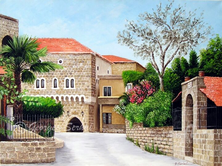 Painting titled "L 60 - Byblos old c…" by Georges Serhal, Original Artwork, Acrylic Mounted on Wood Stretcher frame