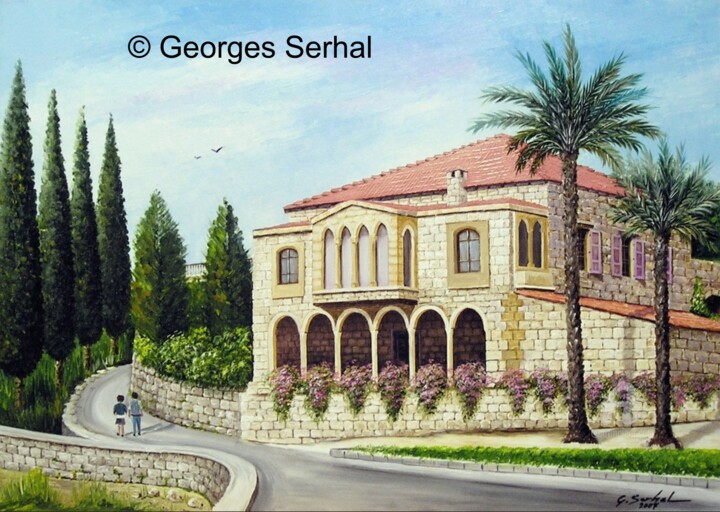 Painting titled "L 101 - Old Lebanes…" by Georges Serhal, Original Artwork, Acrylic Mounted on Wood Stretcher frame